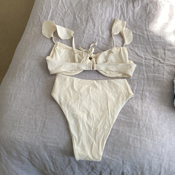 Toluca Swim Angelina Flutter Top and Cora Midi+ Bottom - Ivory Micro Waffle - Picture 2 of 3
